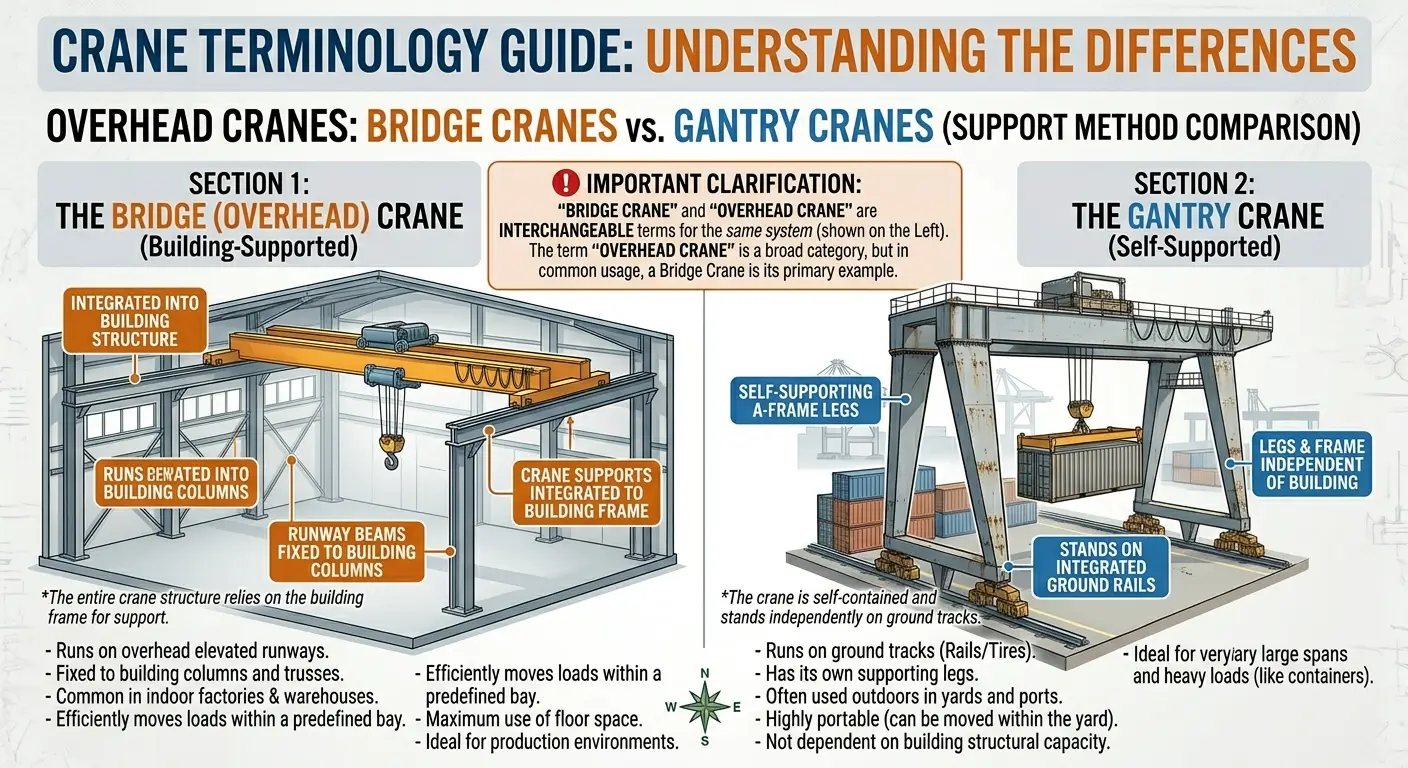 Gantry Crane vs Bridge Crane vs Overhead Crane